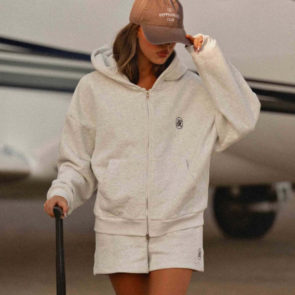 Peppermayo Light Gray Oversized Signature Double Zip Up Hoodie - Size - US 6